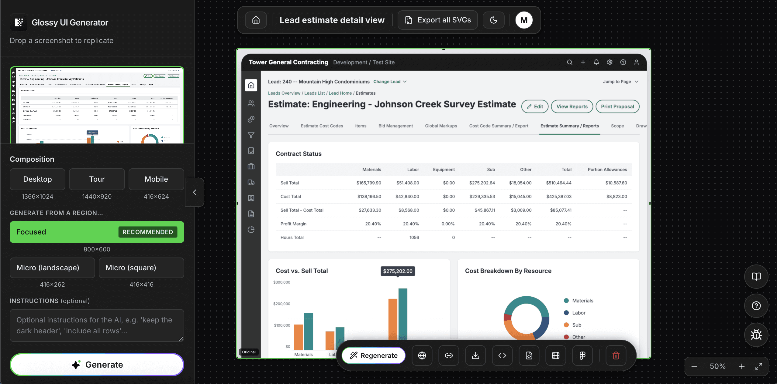 Generated marketing UI of a Sage dashboard, restyled with the brand's gradients and typography