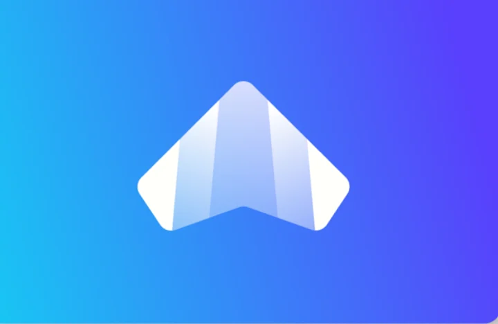 GLIDR: the app icon, a folded white paper plane centred on a blue-to-violet gradient